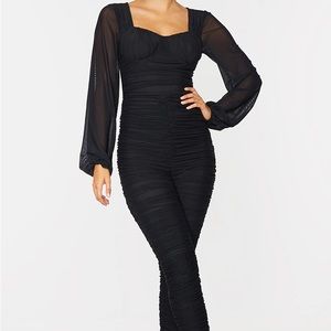 PrettyLittleThing - mesh ruched black jumpsuit